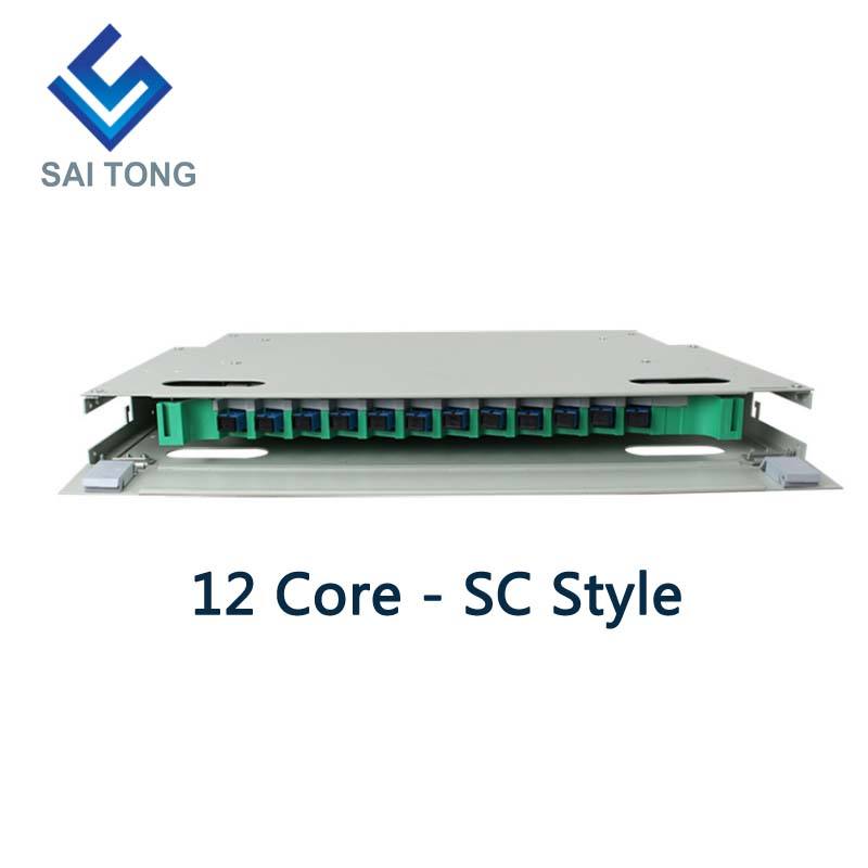 SaiTong FTTH 19 inch Rack Mount 12 porturi Cabinet SC/FC ODF 1 U 12 miezuri Fibră optică Cadru de distribuție Opțional încărcare completă